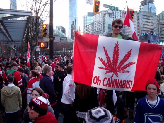 Canadians celebrating the legalization of cannabis.