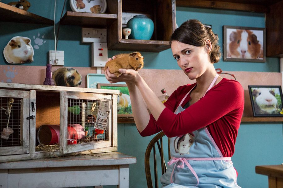 Fleabag with her guinea pig (not a hamster) Hilary who kind of took over the cafe