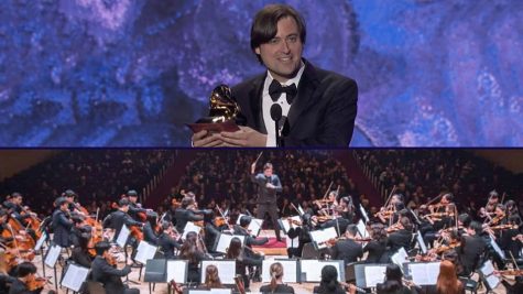 Director Michael Repper accepts the Grammy Award for the New York. Photo credits: Michael Repper photo by Grammy Recording Academy Youth Symphony.