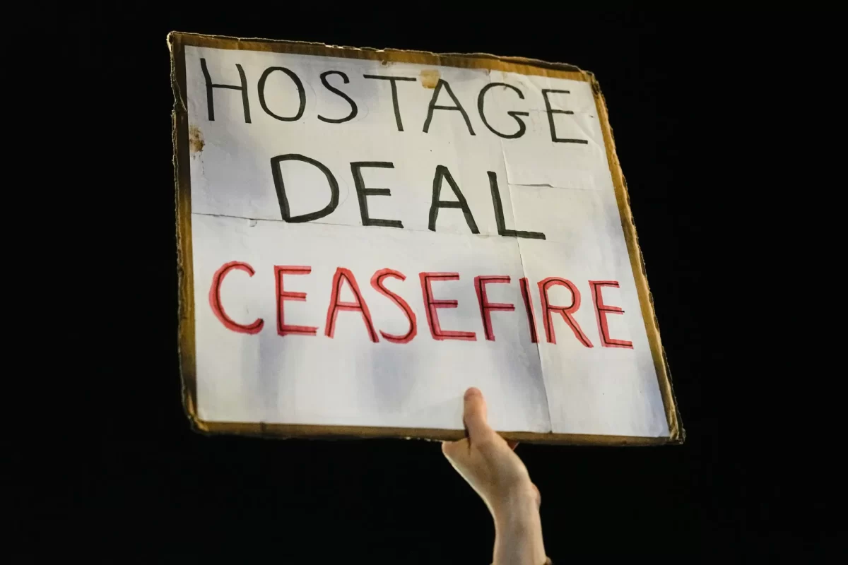 Protest regarding a potential ceasefire in Israel regarding the Israel-Hamas War. Found on The Hill news source. 