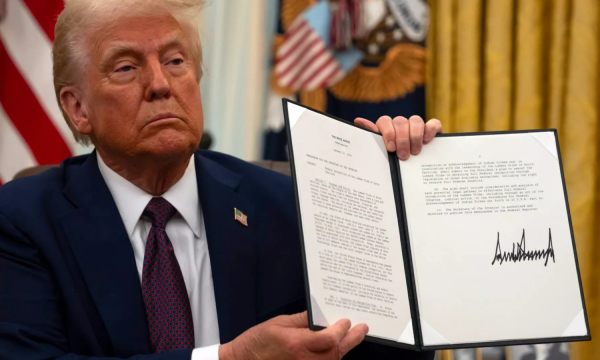 Trump signing the executive order abolishing birthright citizenship in the United States