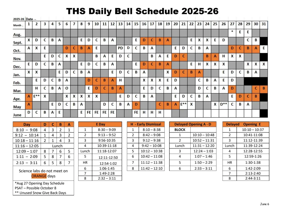 Tenafly High School's bell schedule