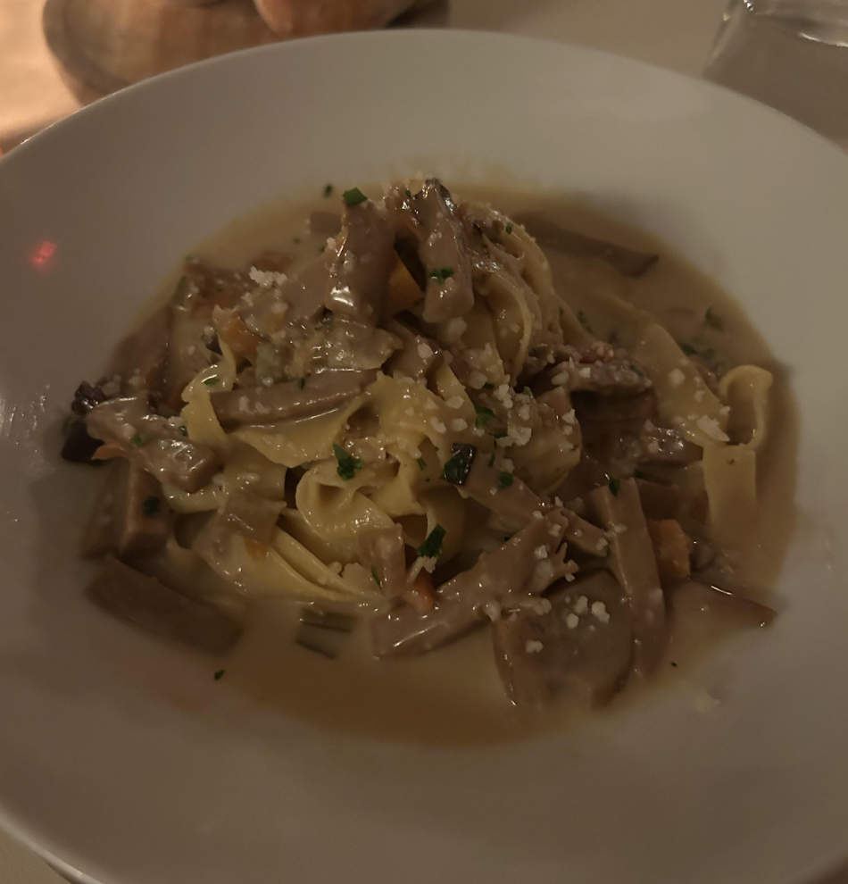 Fresh pappardelle with wild mushrooms.