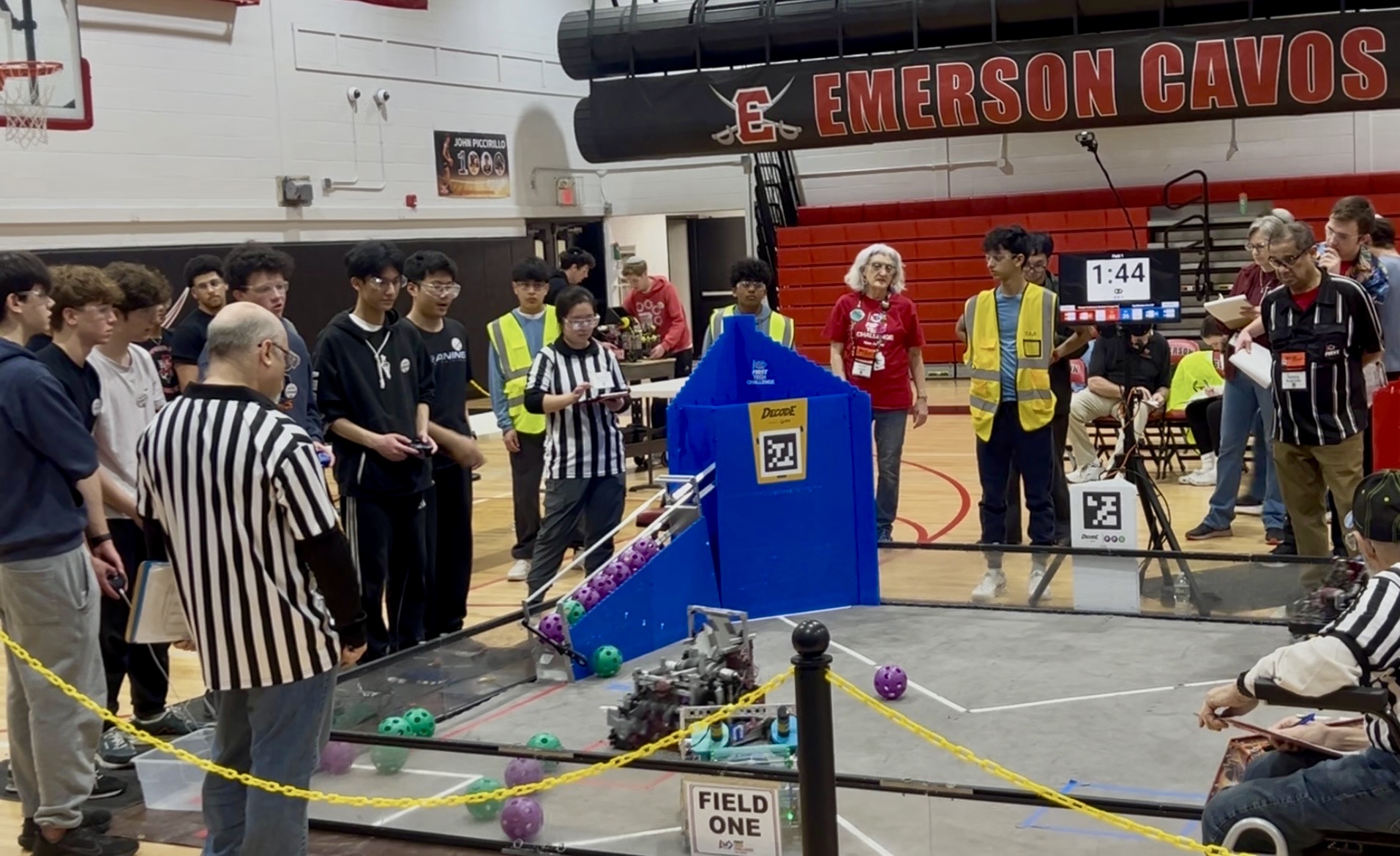 Teams Bit by Bit #19477 and Tigerbots #20848 compete in the same alliance.