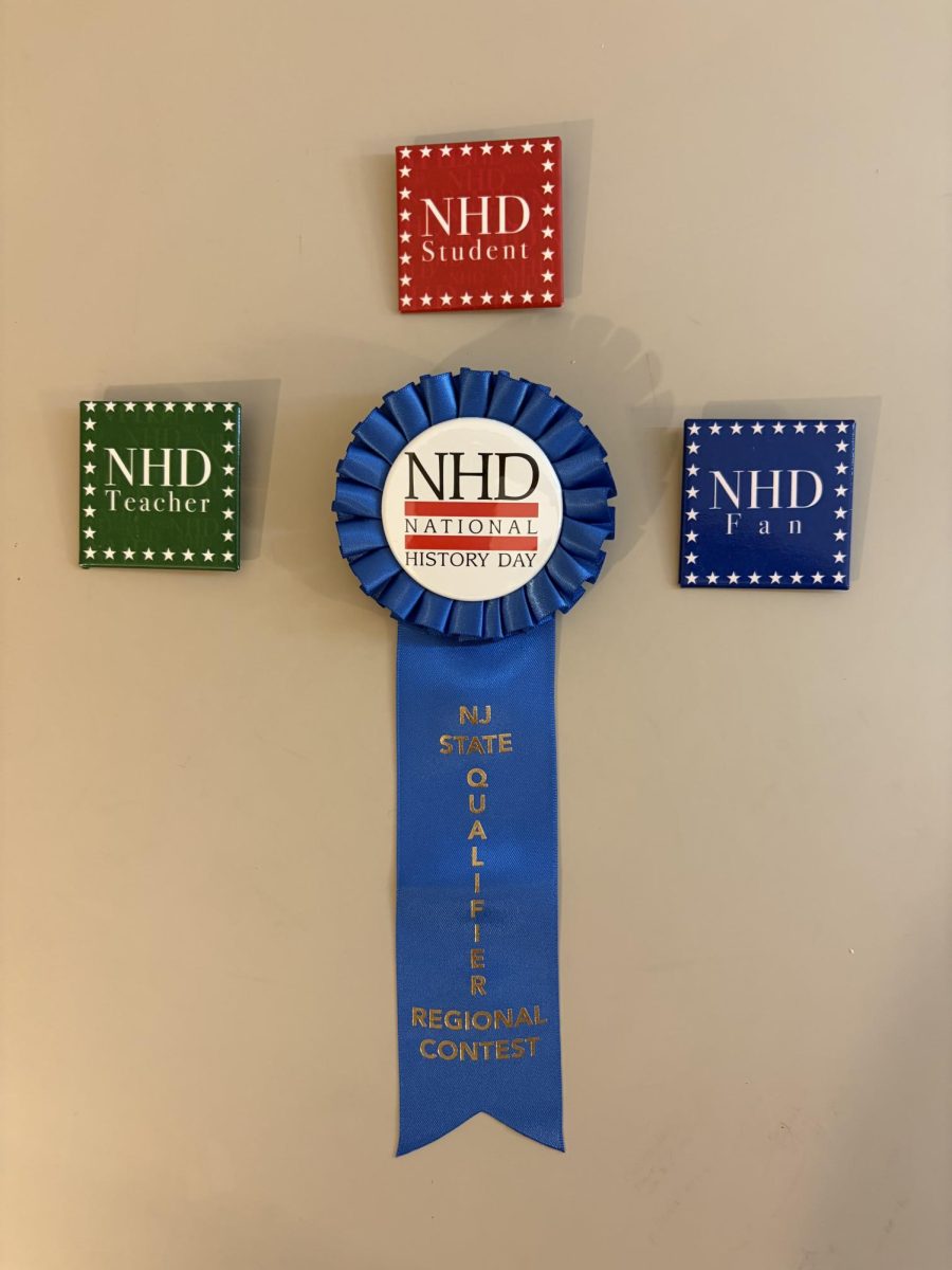 New Jersey History Day (NJHD) state qualifier ribbon and badges awarded after advancing from regionals to states.